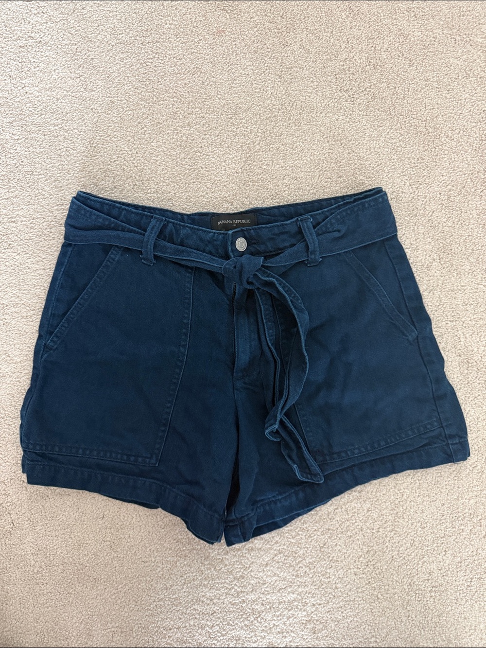 Banana Republic Dark Navy High-Waist Tie-Belt Women's Shorts